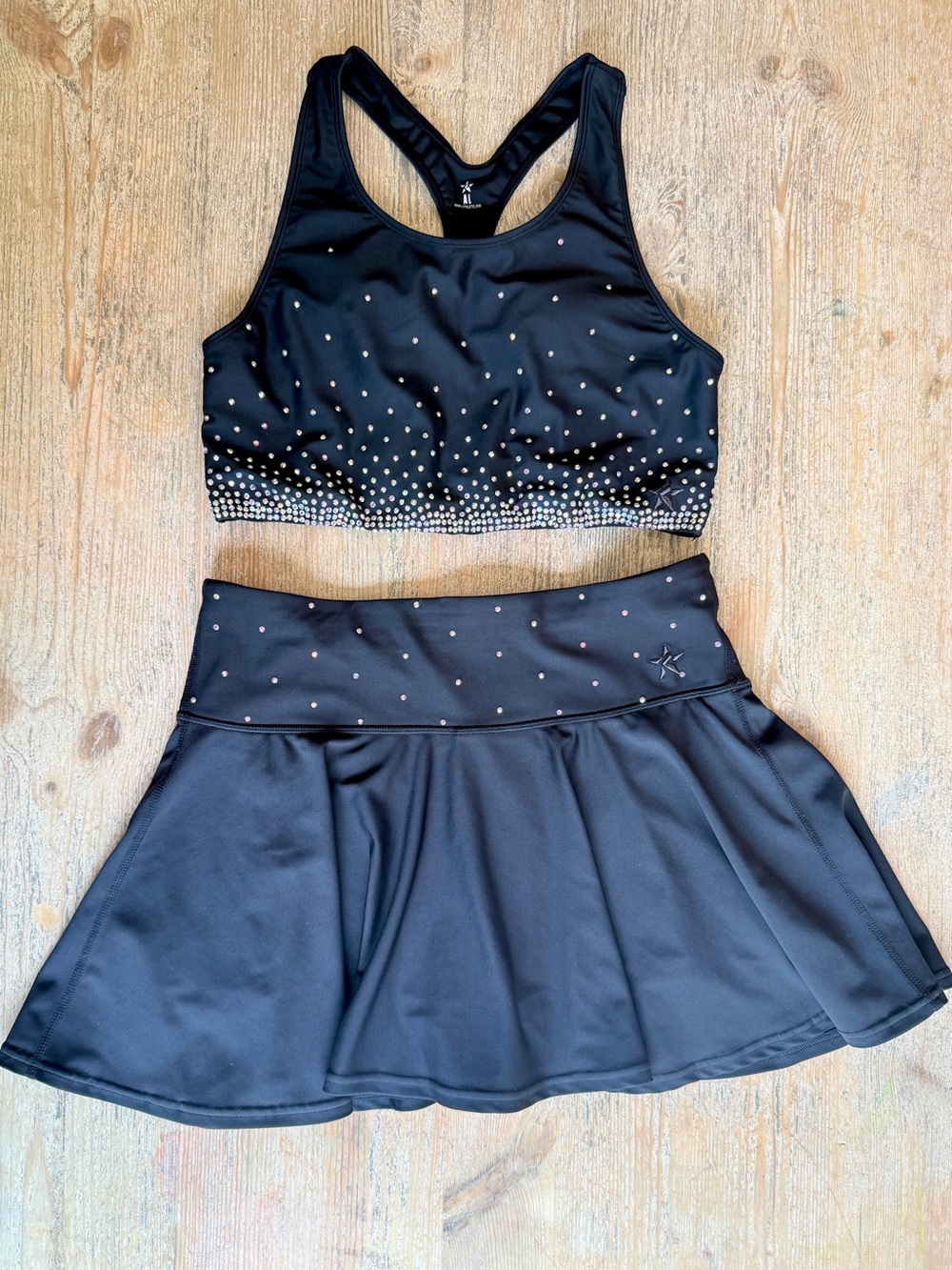 Women’s Rebel Athletic Black Crystal On the Go Sports Bra + Flouncy Skirt Set